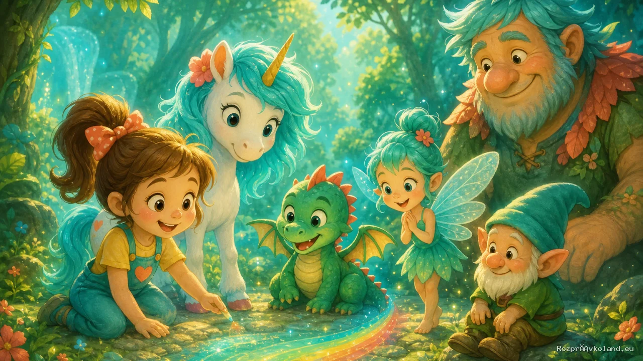 Ilustrácia k rozprávke Anka a farbičkový les – scéna z príbehu