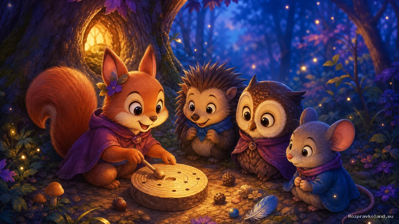 Ilustrácia k rozprávke Brnka a štyri tóny lesa – scéna z príbehu
