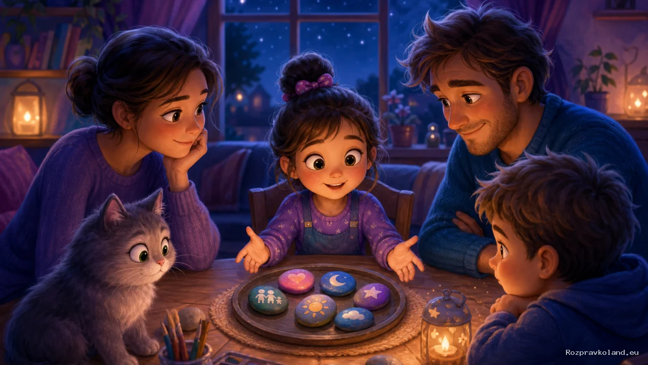 Ilustrácia k rozprávke Kamienky na stole – scéna z príbehu