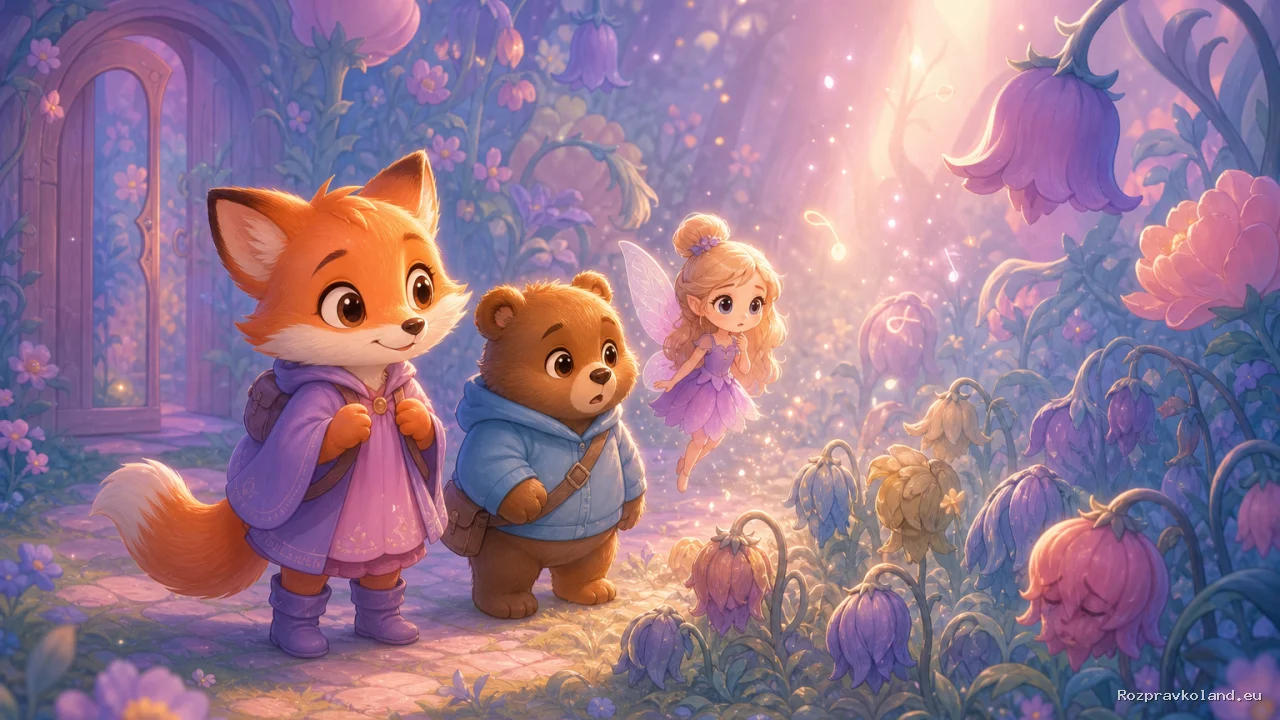 Ilustrácia k rozprávke Liliška a záhrada, kde spievajú farby – scéna z príbehu