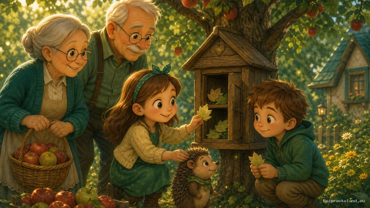 Ilustrácia k rozprávke Listovník pod jabloňou – scéna z príbehu