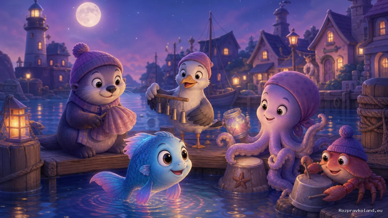 Ilustrácia k rozprávke Nocná pieseň prístavu – scéna z príbehu
