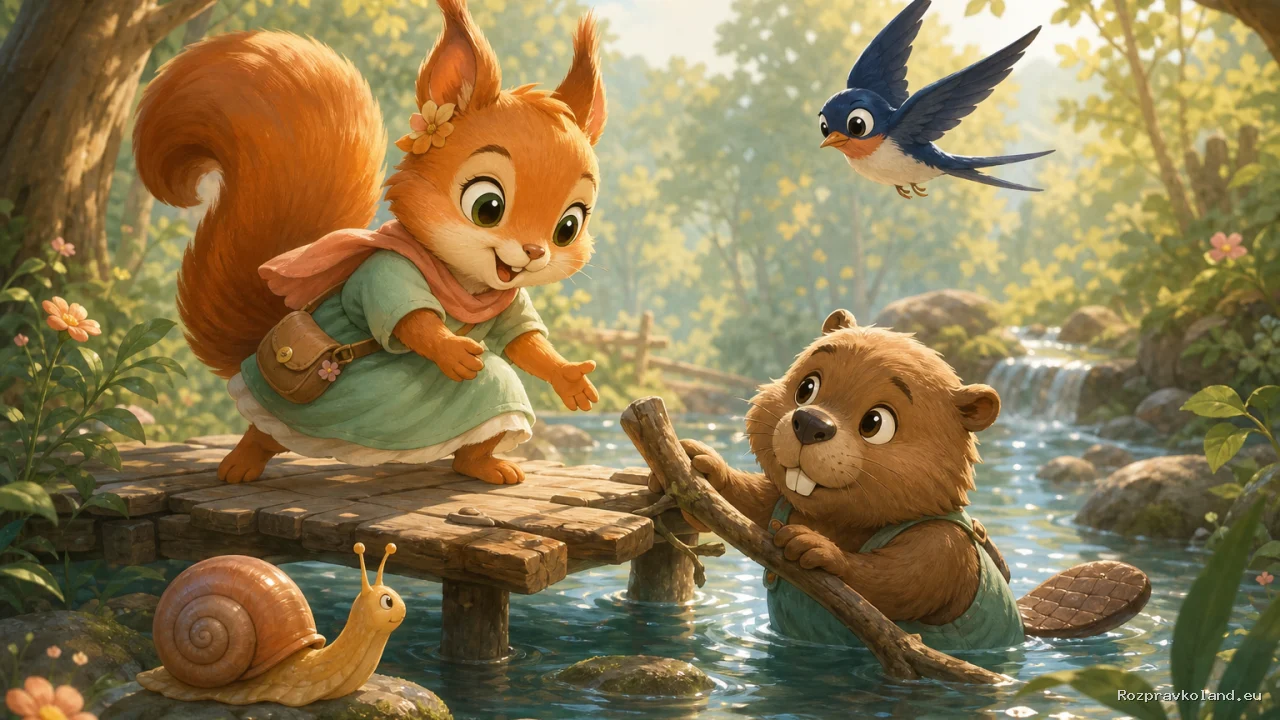 Ilustrácia k rozprávke Rebeka a loďka k Spievajúcemu rybníku – scéna z príbehu