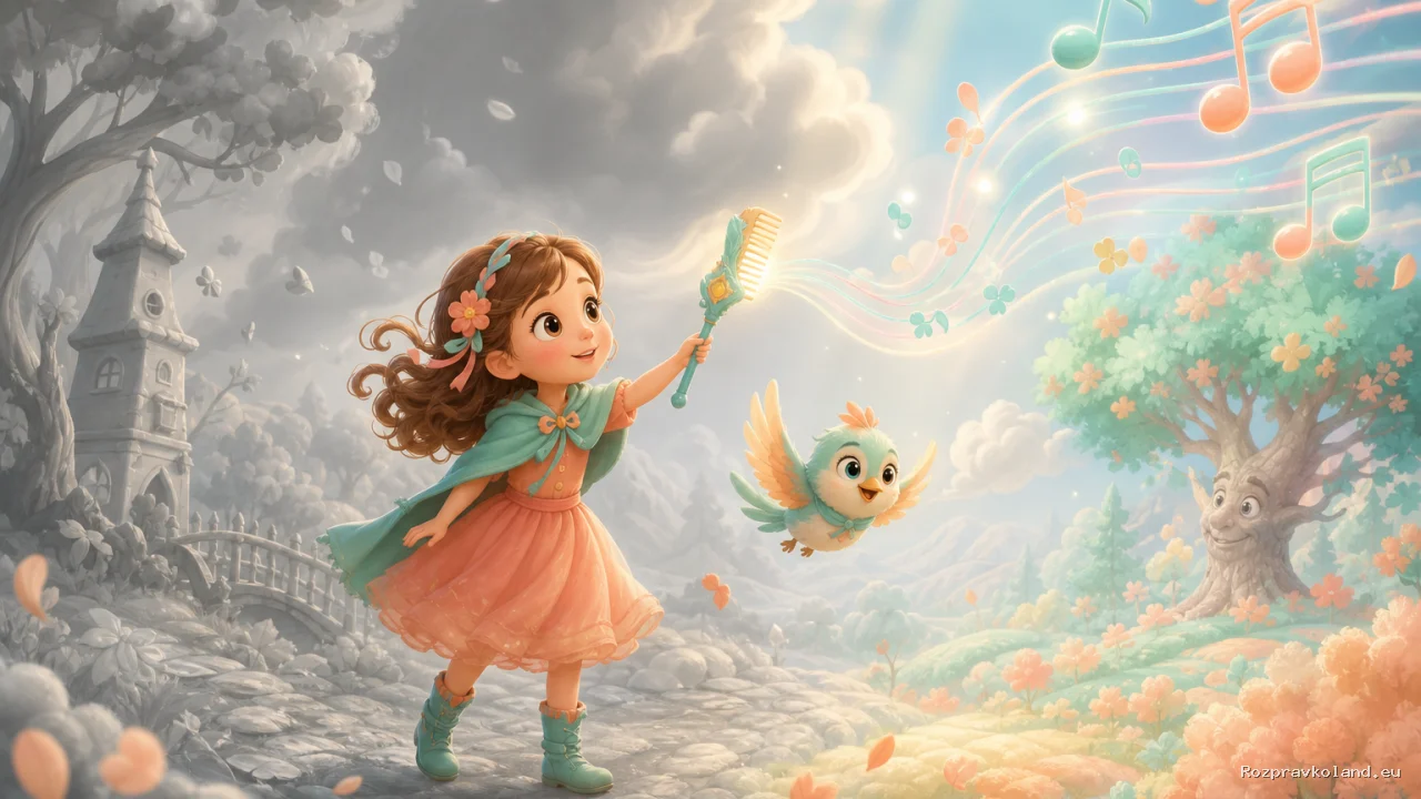 Ilustrácia k rozprávke Terezka a pestrú melódiu vetra – scéna z príbehu