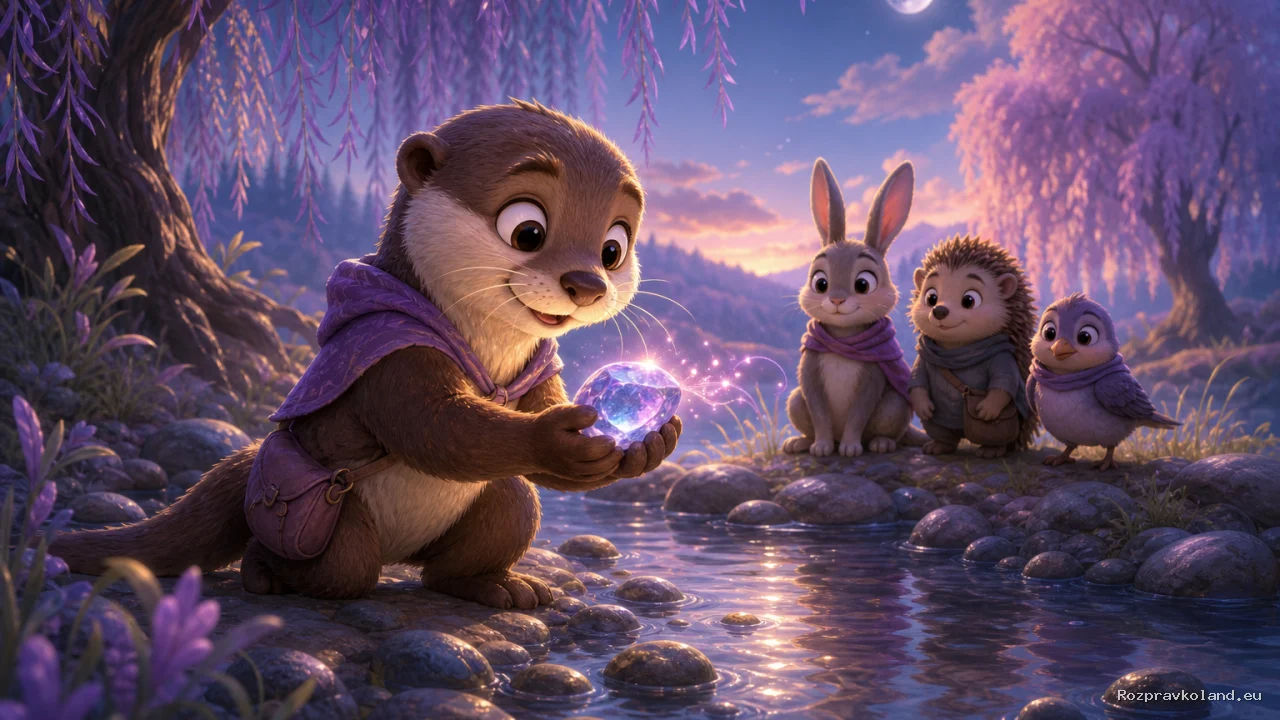 Ilustrácia k rozprávke Tobko a Šepot riečneho srdca – scéna z príbehu